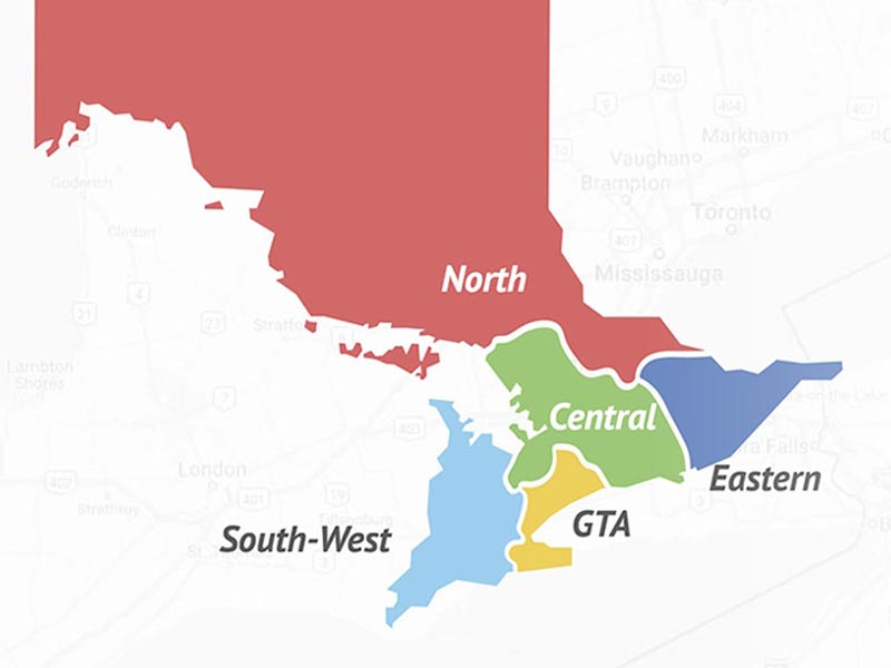 Southern Ontario services area map